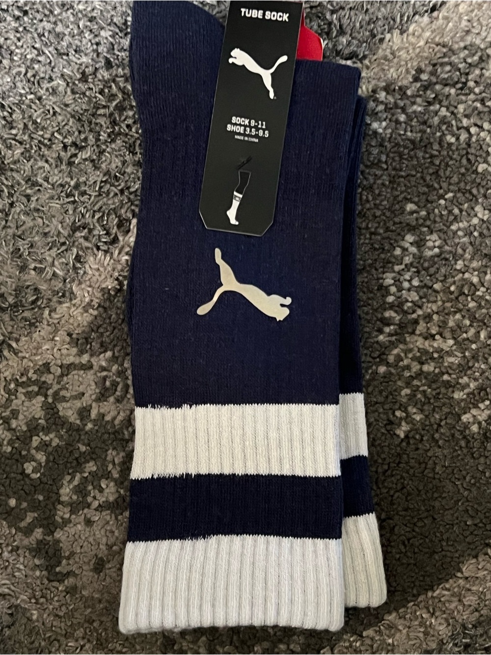 Puma Navy and White Athletic Tube Socks with Logo sock size 9-11